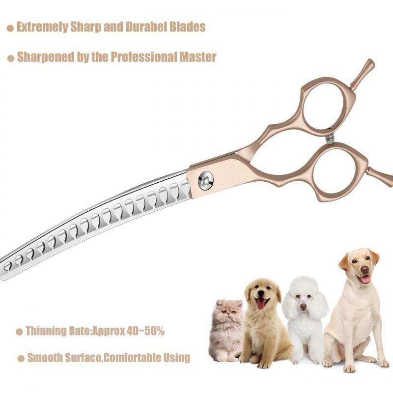 7 Inch Rose Gold Curved Fishbone Grooming Scissors Dogs Professional Pet Hair Trimming Shears Stainless Steel