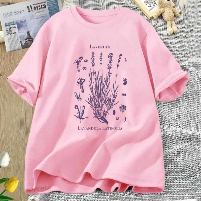 Retro Lavender Graphic T-Shirt Wildflowers Nature Botanical T Shirt Women Short Sleeve Round Neck Tshirt Harajuku Clothes Tees