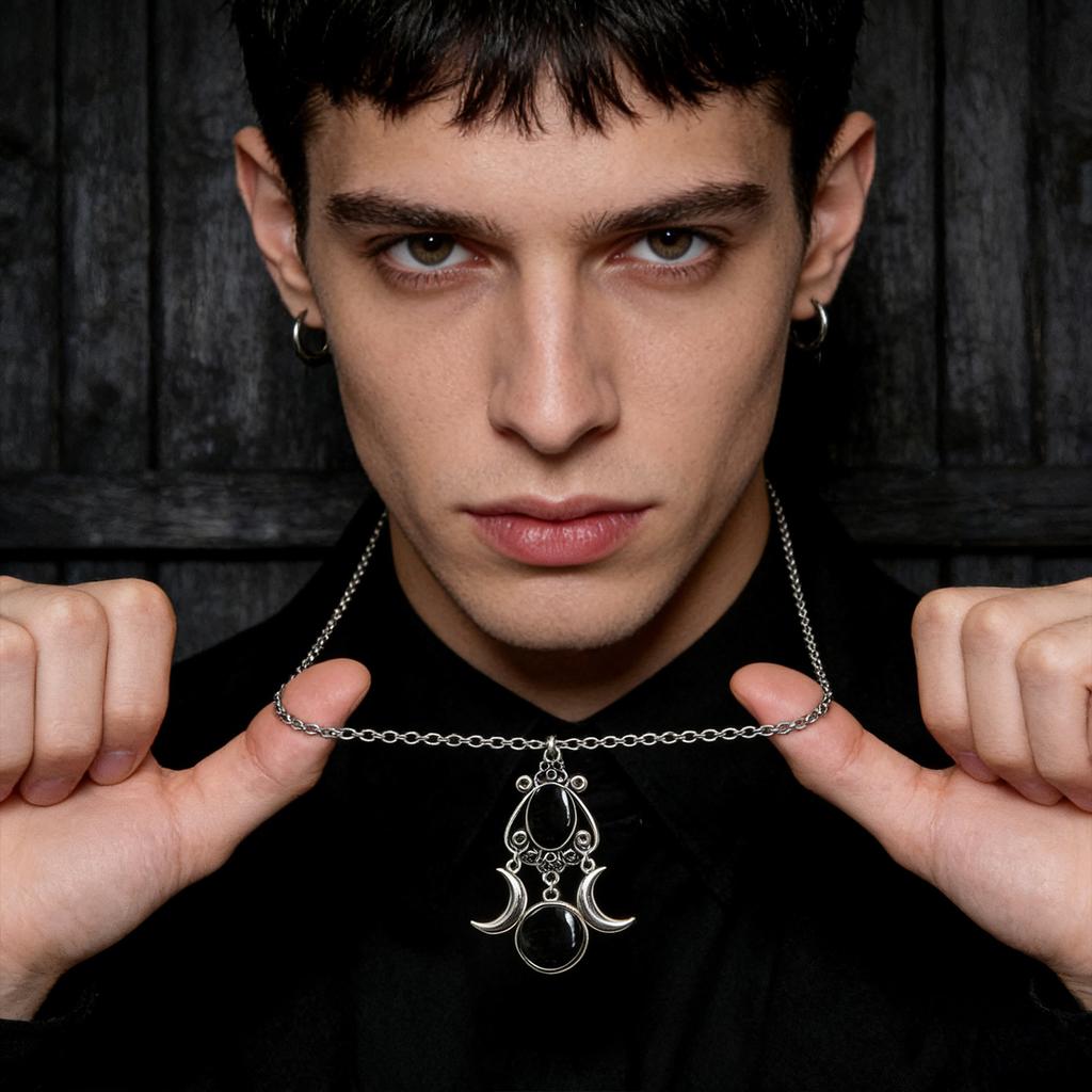 Gothic Moon Crystal Necklace, Women's Moon Pendant Necklace, Punk Crystal Gemstone Pendant Necklace