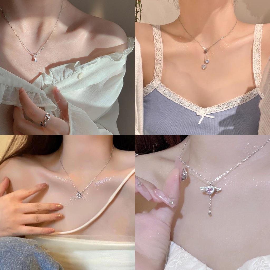 Tide Diamond Bow Necklace, Femininity Niche Design, High-End Light Luxury Collarbone Chain, Girlfriend Pendant.