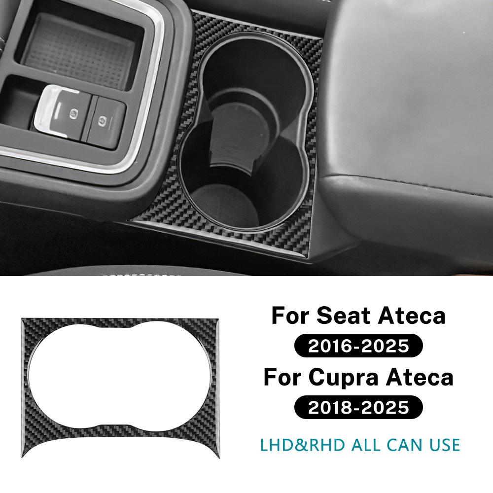 

For SEAT Ateca 5F 2016-2025 For Cupra Ateca 5F 2018-2025 Real Soft Carbon Fiber Sticker Car Central Control Water Cup Trim