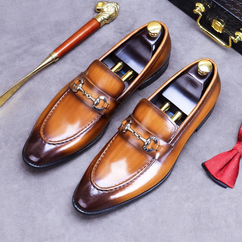 Fashion Plus Size 38-46 Black Mens Loafers Casual Business Shoes With Metal Decorated Genuine Leather Wedding Dress Shoes