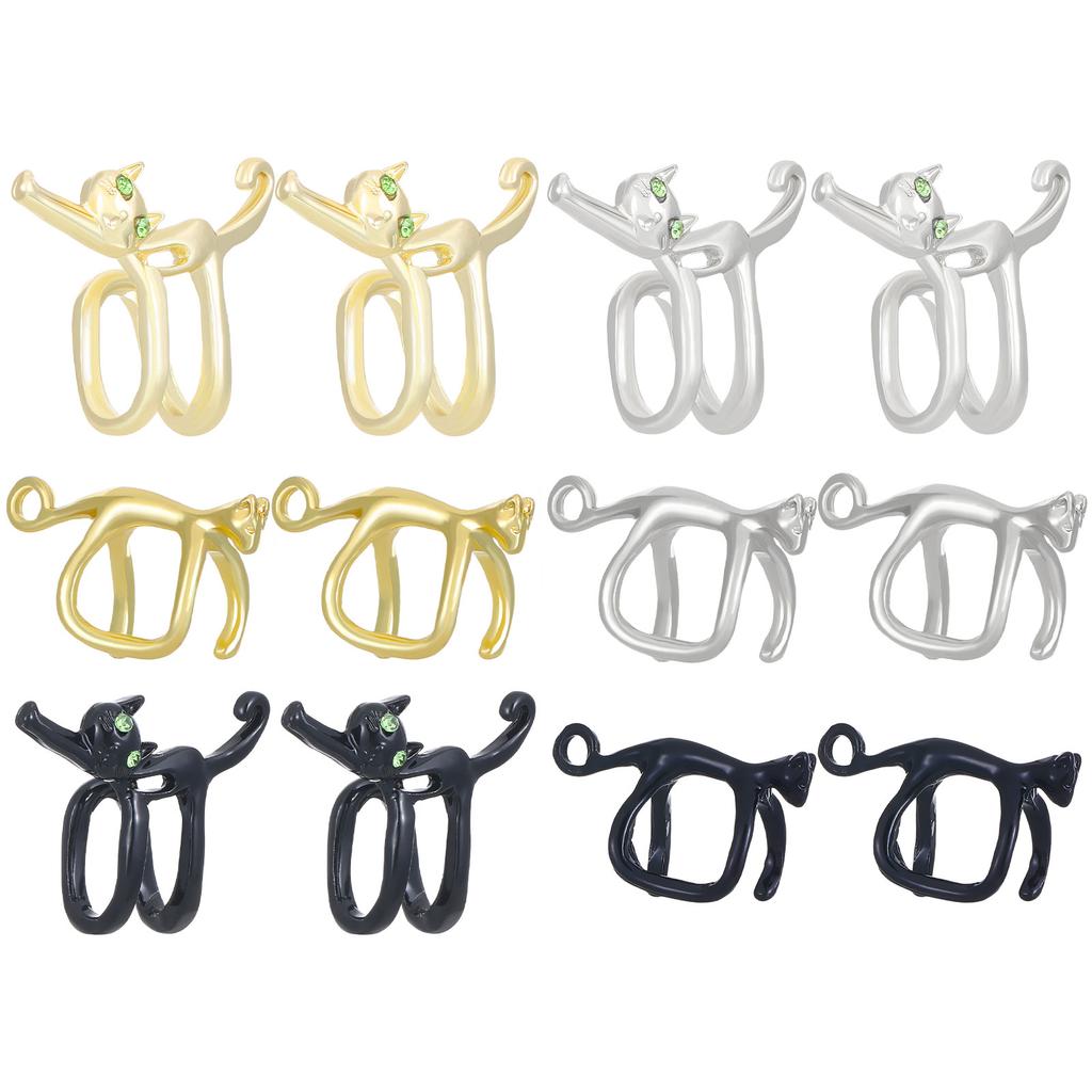 1 Pair Green Eyed Cats Ear Clip Fashionable Ear Jewelry Comfortable Earrings Nonslip Ear Accessories Alloy Texture