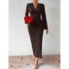 V-Neck High-Waist Slimming Long-Sleeve Evening Dress for Women