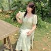Large Size Women's French Gentle Embroidered Dress Summer New Waist Bubble Sleeve Long Dress 222249