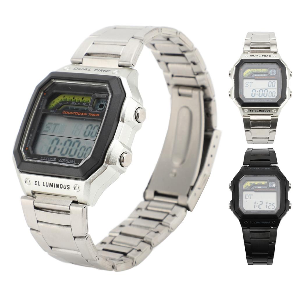Digital Sports Watch Outdoor Stainless Steel Strap LED Backlight Digital Display Electronic Watch Lu