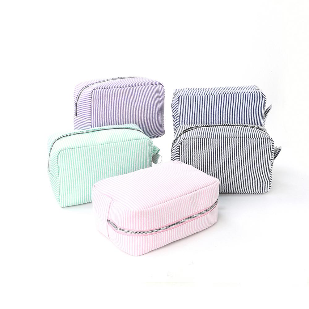 Contrast Color Striped Cosmetic Bag for Women Daily Casual Soft Zipper Makeup Storage Bag Portable Travel Outdoor Toiletry Bags