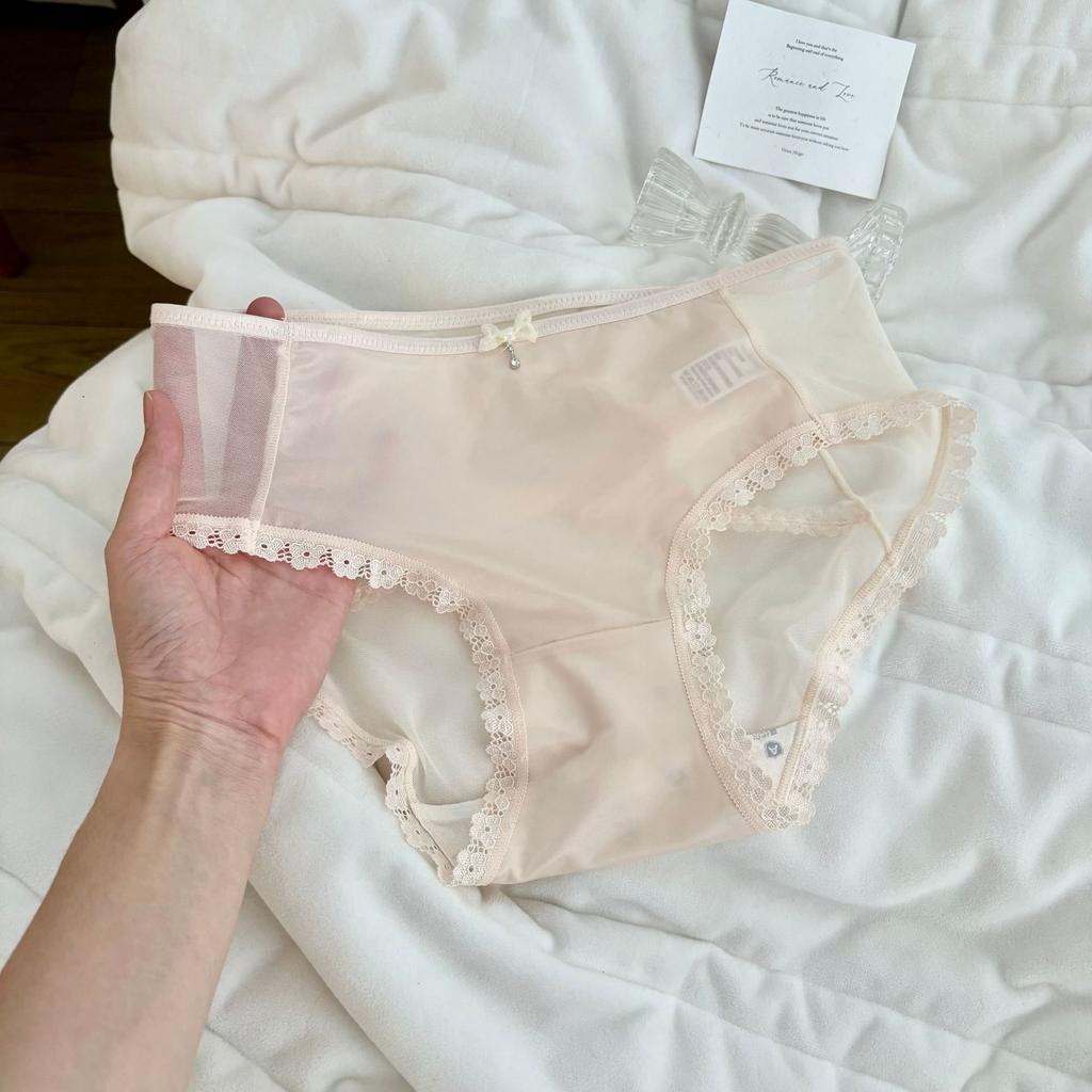 Women's Spring and Summer Mesh Ice Silk Cross Hollow Butt Extended Antibacterial Crotch Waist Triangle Underwear