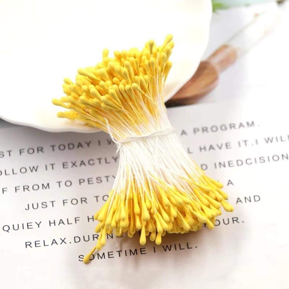 360Pcs 55mm Length Artificial Flower Stamens Plastic Matte Finish Double Headed Stamens DIY Bouquet Decoration 2mm жёлтый