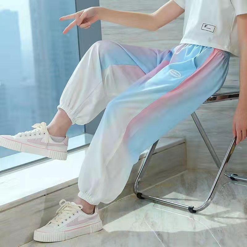 Summer Girls Ice Silk Gradient Anti Mosquito Pants Korean Big Kids Fashion Versatile Sports Trousers 120 белый