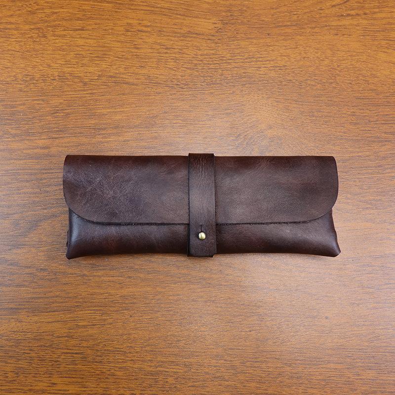 

Korean Style Vintage Vegetable Tanned Leather Long Wallet Pencil Case Large Capacity Multi-Purpose Stationery Eyeglass Holder темно-коричневого