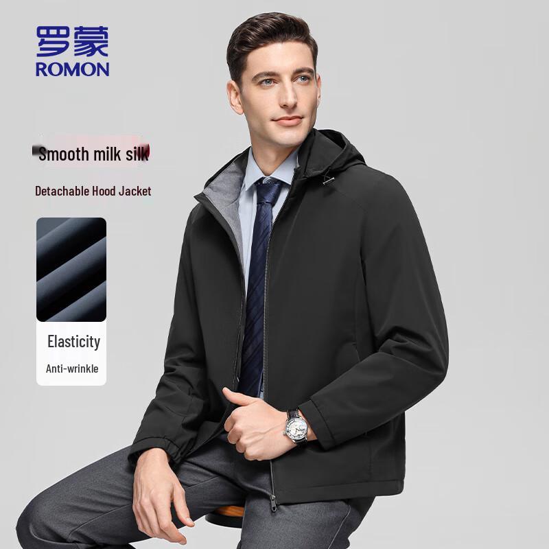 ROMON Men's Hooded Business Casual Jacket with Mulberry Silk Blend