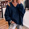 Damen Freizeit Sweatshirt mit Leopardenmuster, V-Ausschnitt, langen Ärmeln, lockerem Schnitt und One-Shoulder-Ausschnitt