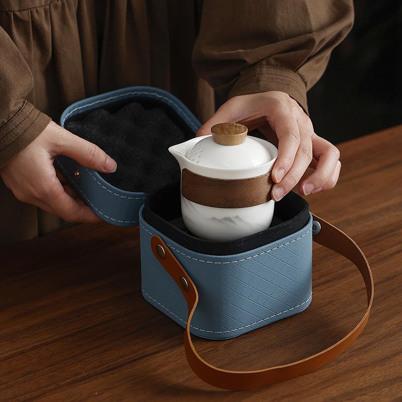 Suet jade travel tea set portable express cup outdoor teapot business activities souvenir gift to customers