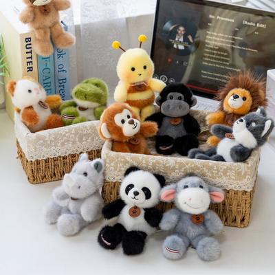 15cm Pet Series Plush Toys Monkey Rhinoceros Panda Chimpanzee Pendant Keychain Stuffed Doll Backpack Pendant Birthday Gifts