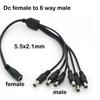 10pcs Wholesale 40cm DC 1 Female To 6 Way Male Splitter Power Plug Extension Cable 5.5mm*2.1mm Connector 12V Supply Wire Cord