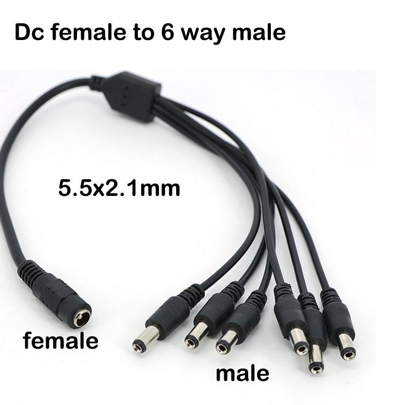 10pcs Wholesale 40cm DC 1 Female To 6 Way Male Splitter Power Plug Extension Cable 5.5mm*2.1mm Connector 12V Supply Wire Cord