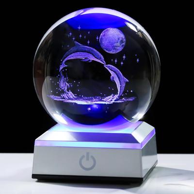 Kertari K9 Crystal Ball Dolphin Pair Birthday Gift for Men and Popular Decorative Animal Stylish and Soothing Decorative Dolphin Crystal Ball with LED