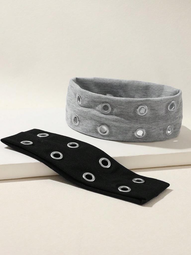 Ensemble de 3 Bandeaux Larges Perforés Style Y2K Grunge Punk Accessoires de Cheveux Mode Pour Streetwear