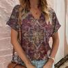 Casual Bohemian Print Women's Short Sleeve V-Neck Top T-Shirt