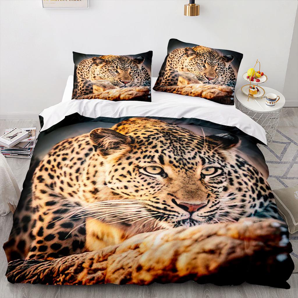 Leopard Duvet Cover King Queen Size Brown Cheetah Bedding Set For Kids Teens Adults Wild Animal 2/3pcs Polyester Comforter Cover