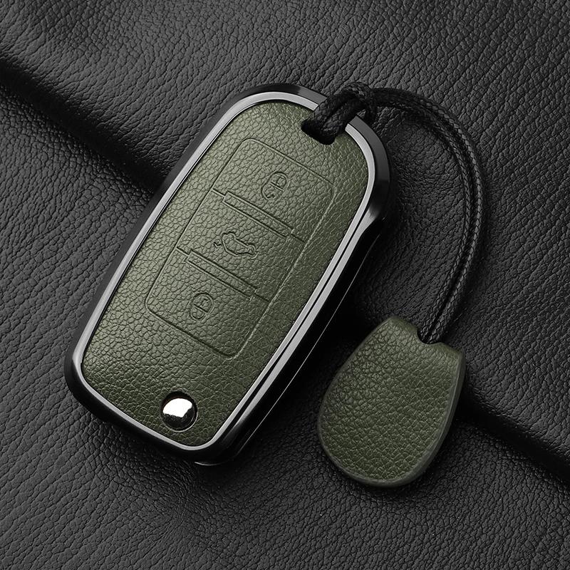 Metal And Leather 3 Button Car Key Case Cove For Vw Volkswagen Beetle Caddy Eos Golf Jetta Polo Scirocco Tiguan Touran Up