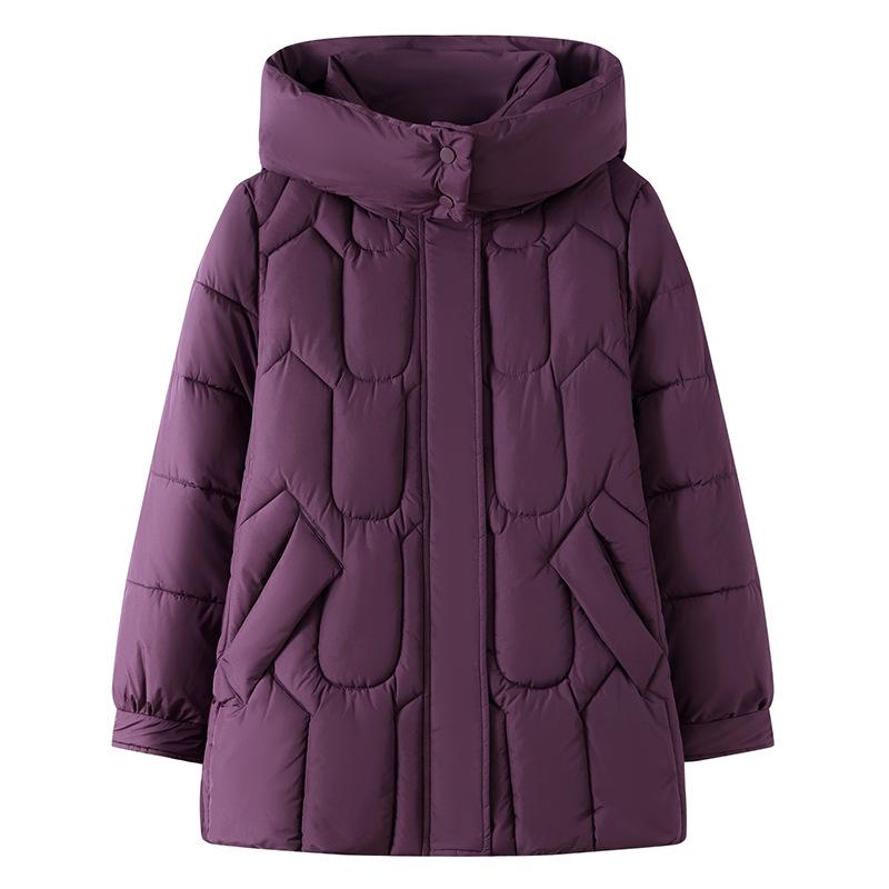 2025 New Hooded Cotton Jacket for Middle-Aged Women: Autumn-Winter Mid-Length Down Coat