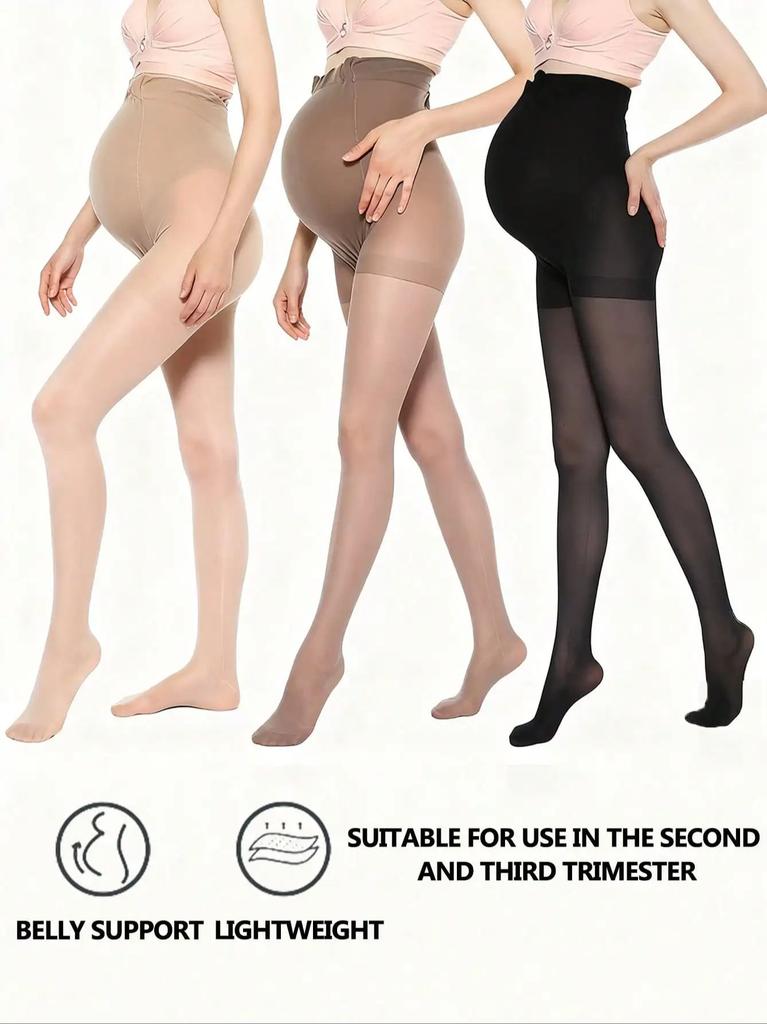 3 Paar Damen-Umstands-Feinstrumpfhosen, Schwarz Nude Kaffee Bauchstütze Hohe Elastizität Leichte Strumpfhose Für Schwangerschaft Täglich