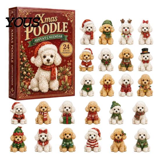 Xmas Party Favors 2026 Dog Christmas Advent Calendar, 24-Day Acrylic 2D Ornament Set Holiday Countdown Decorations with Cute Puppy Designs,