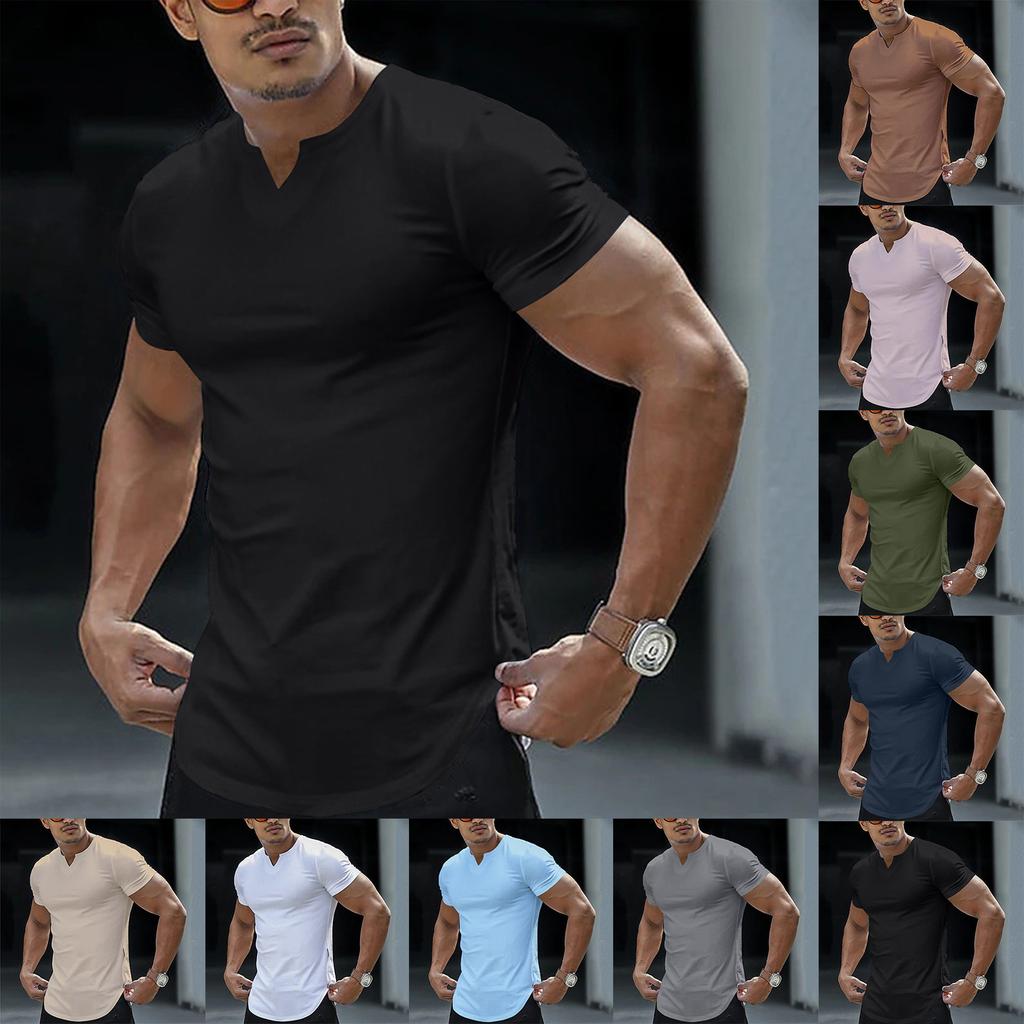 Men's Loose Solid Short Sleeve Solid Color Fashion Casual V-neck Shirt