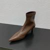 French pointed short boots women's spring and autumn low-heeled fashion soft leather versatile velvet display and bare boots