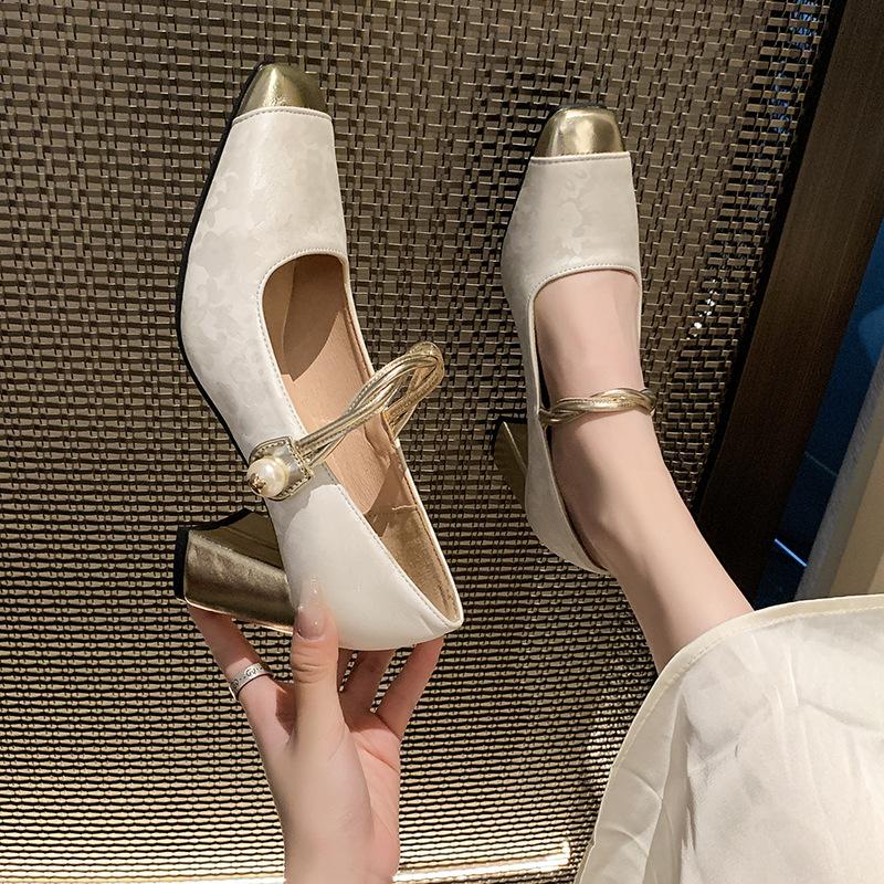 

Туфли на высоком каблуке с новым квадратным носком и толстым каблуком, одинарные туфли с открытым верхом в стиле ретро Мэри Джейн для женщин 40