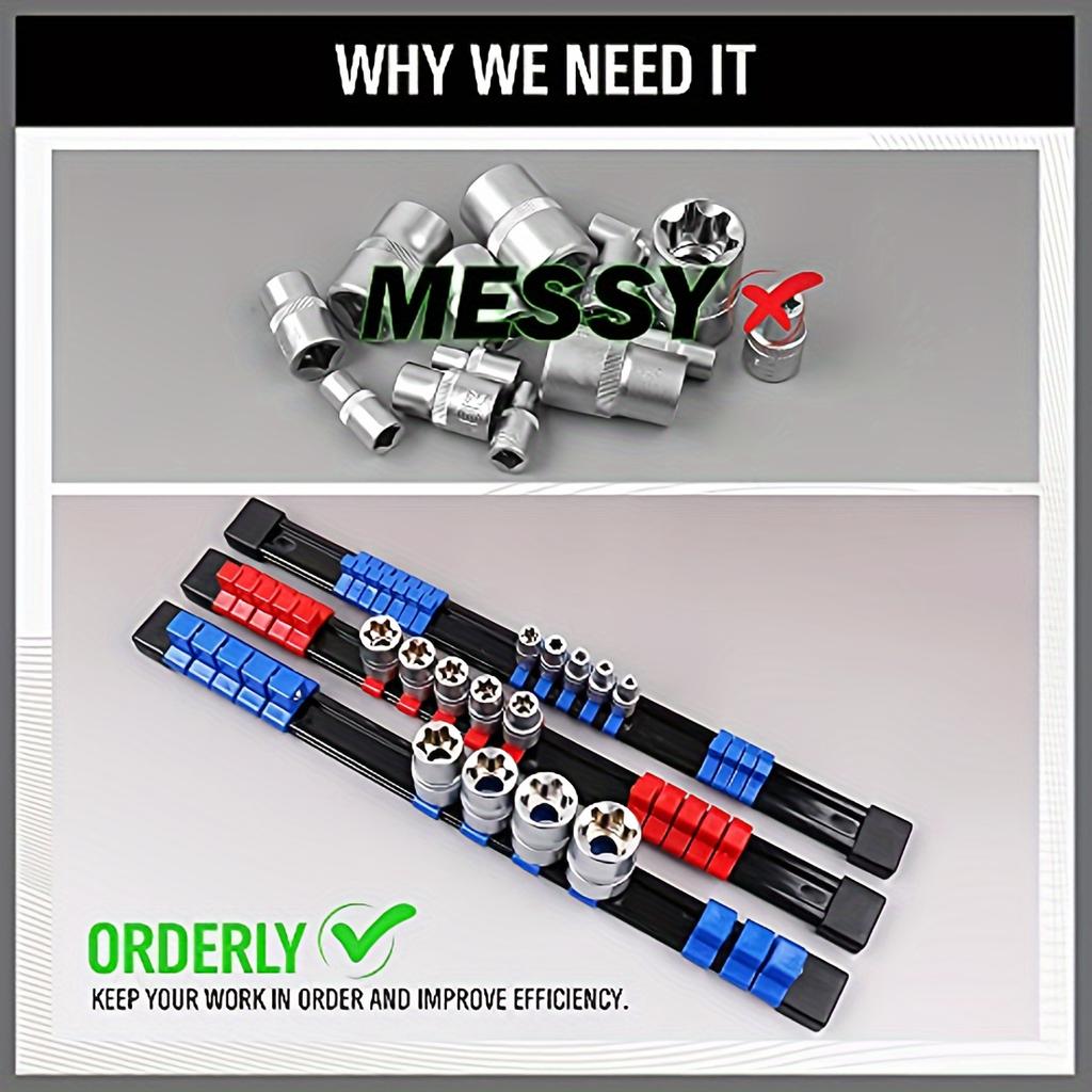 Socket Organizer Drive  6PCS 1/4-Inch X 32 Clips 3/8-Inch X 30 Clips 1/2-Inch X 24 Clips Premium Quality Socket Clip Rail Holder