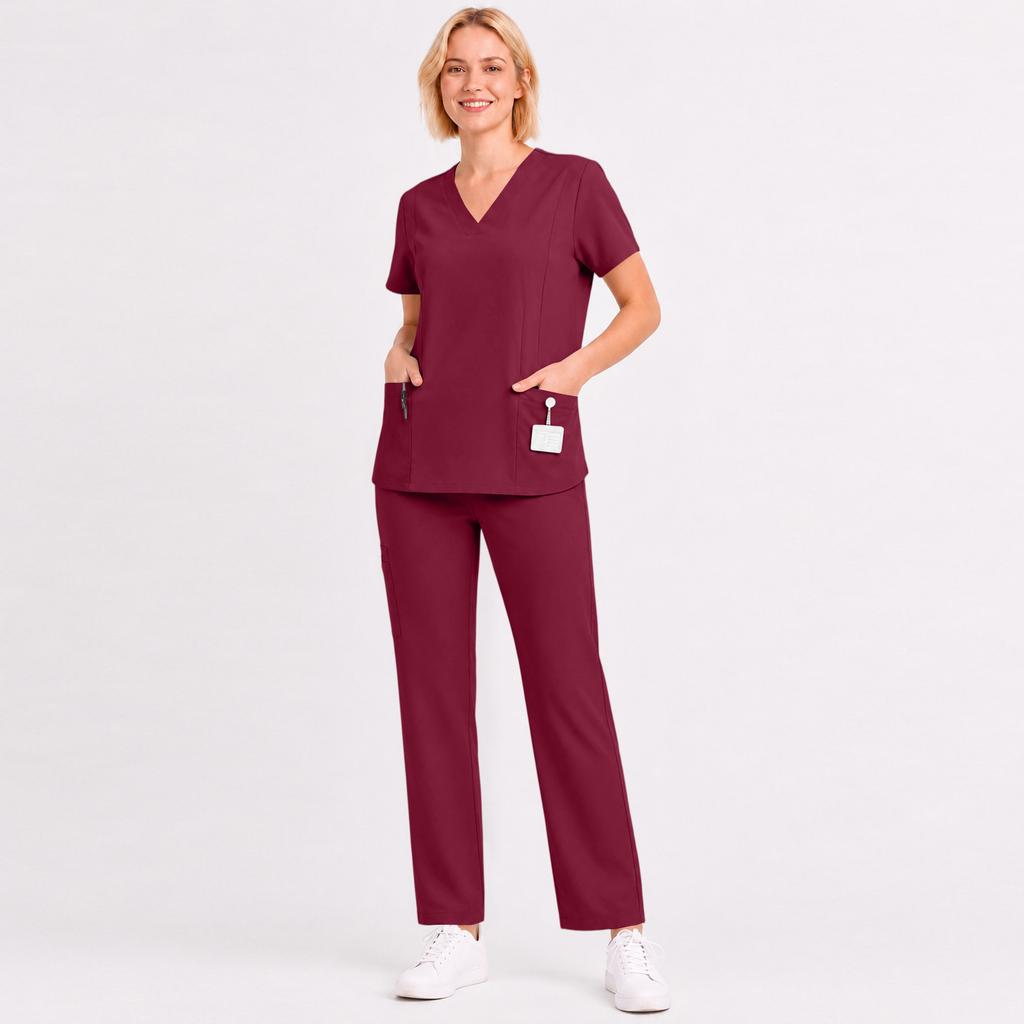 Women's Uniform Scrub Set - V-Neck Short Sleeve Top with Pockets and Drawstring Pants, Quick Dry Color for Healthcare Workers