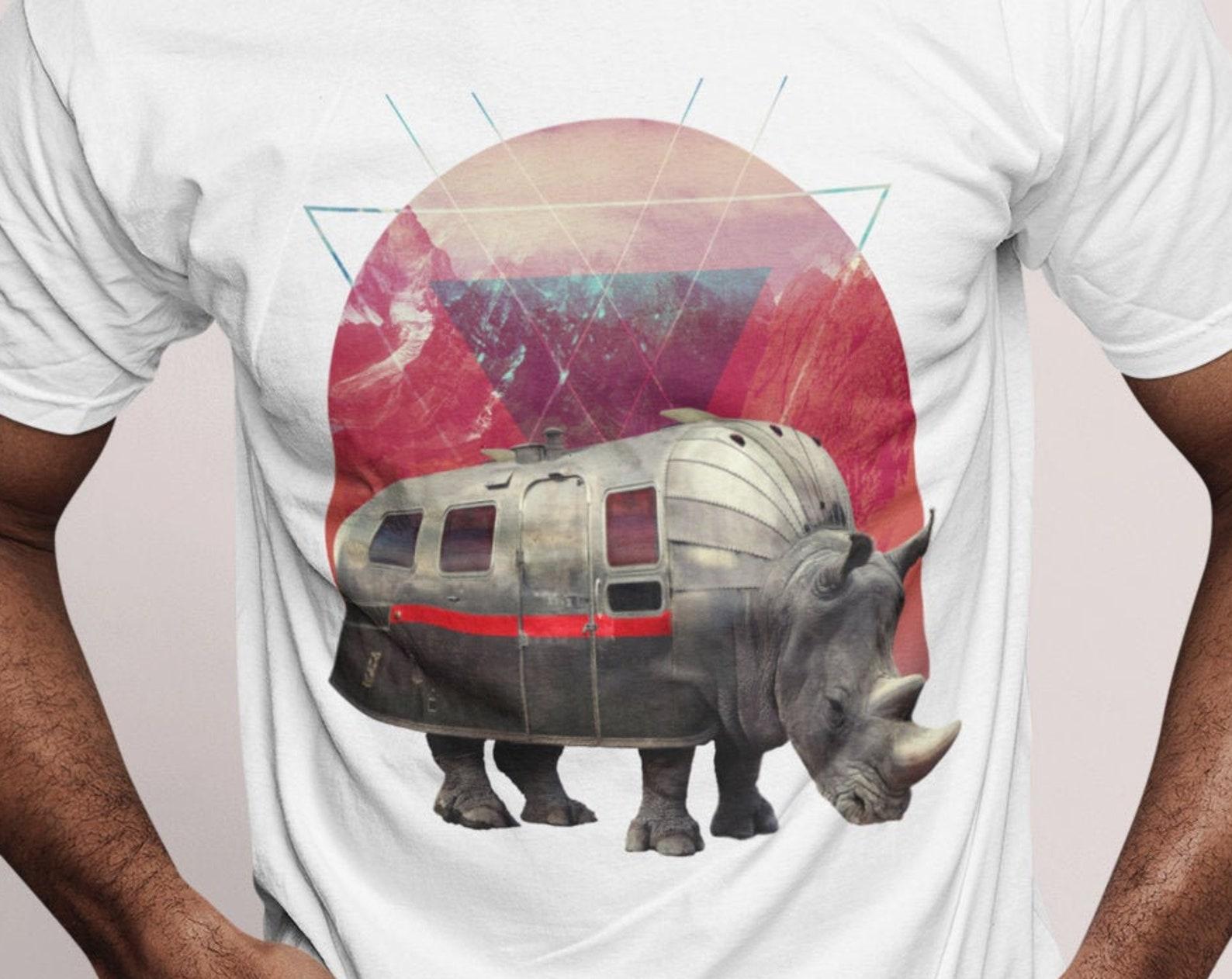 Rhino Art Mens T-shirt, Animal Illustration Graphic Tee, Bella Canvas 3XL