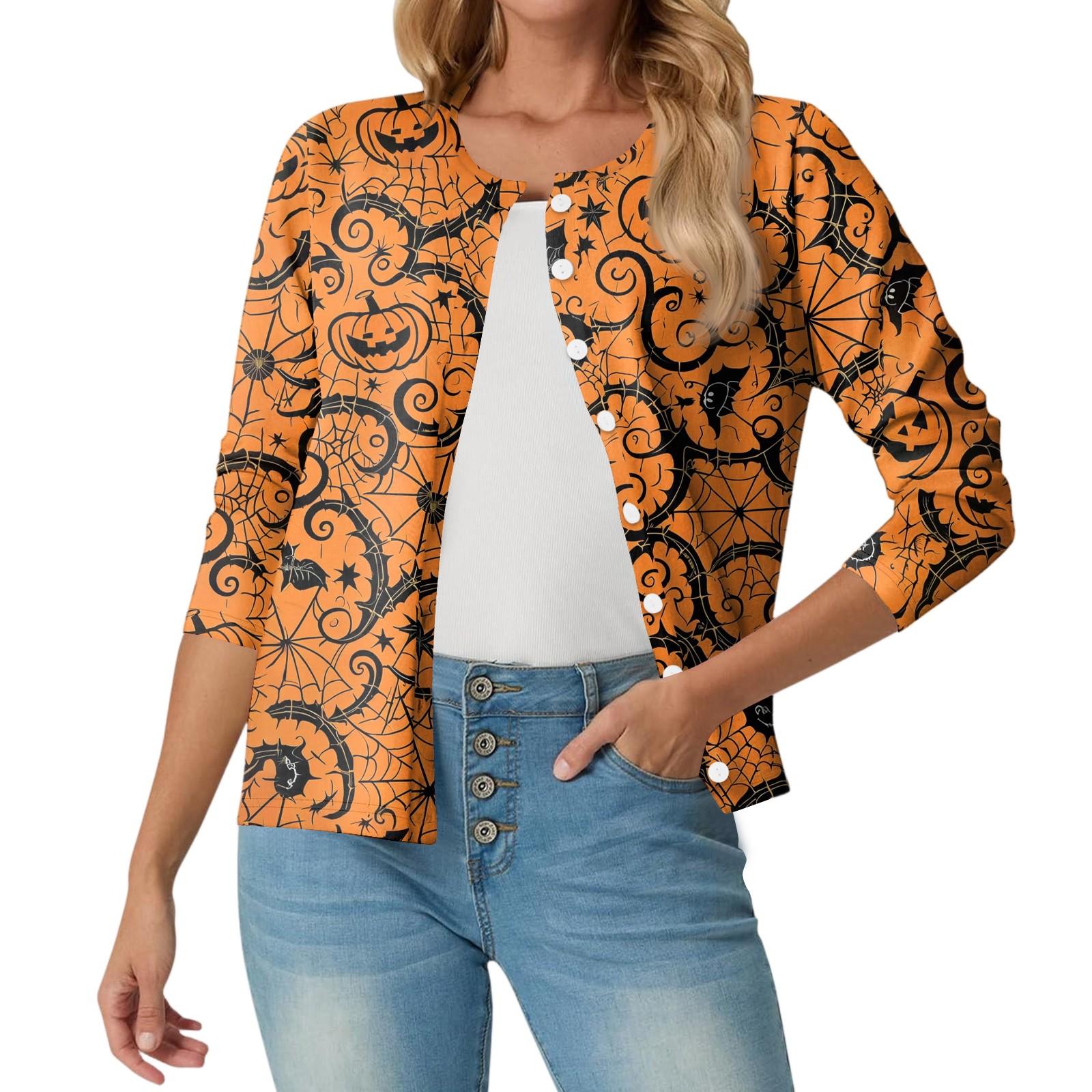 

Women s Fashionable, Casual, Comfortable Halloween Print Cardigan Jacket XL помаранчевий