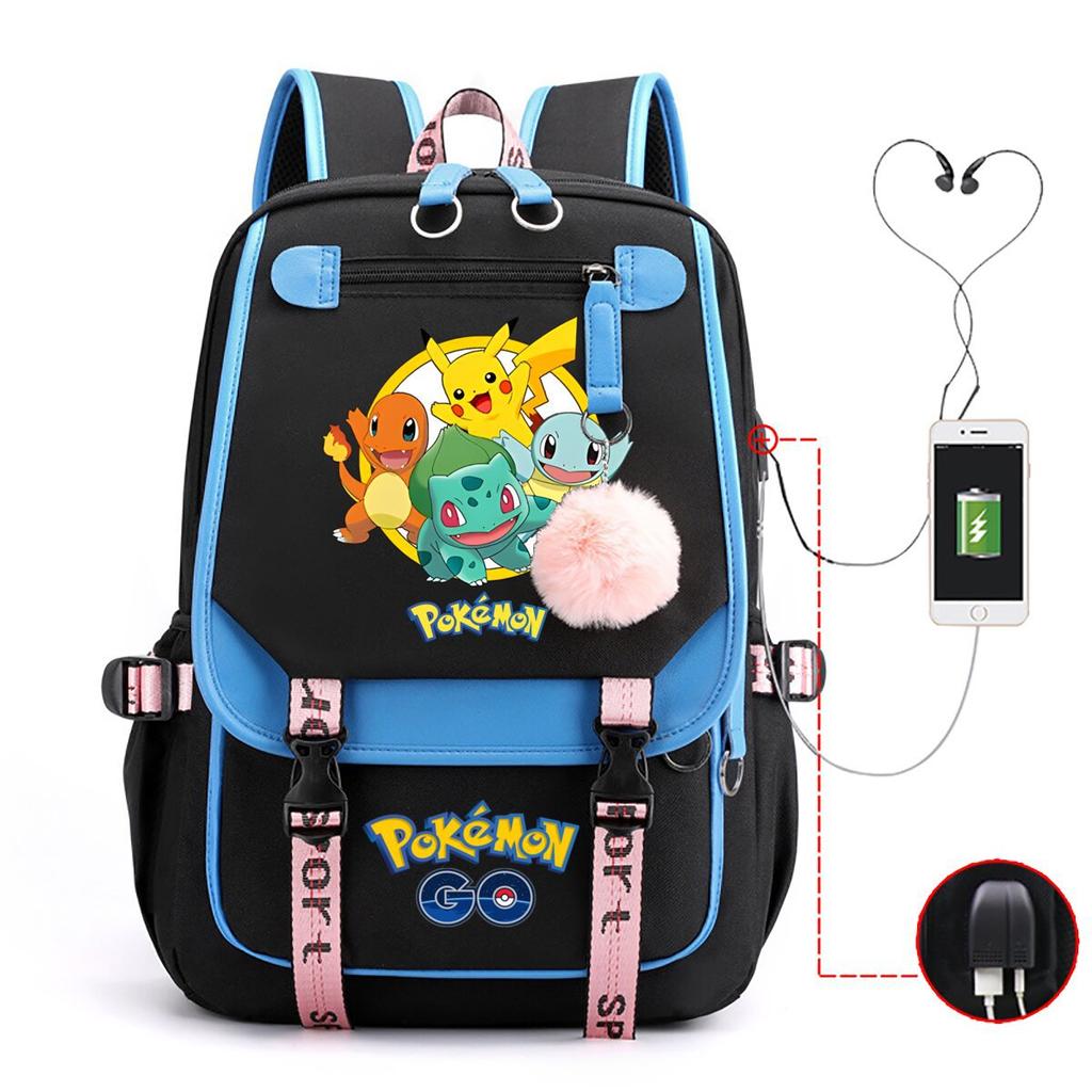 Contrasting Color Neutral Universal Schoolbag Cute Cartoon Print Primary And Secondary School Students Spine Protection Double Shoulder Usb Backpack