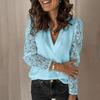 Hohl Patchwork Spitze Hülse Frauen Bluse Vintage V-ausschnitt Lose Weibliche Shirts Weiß Langarm Blusen Tops Frauen Kleidung 19040