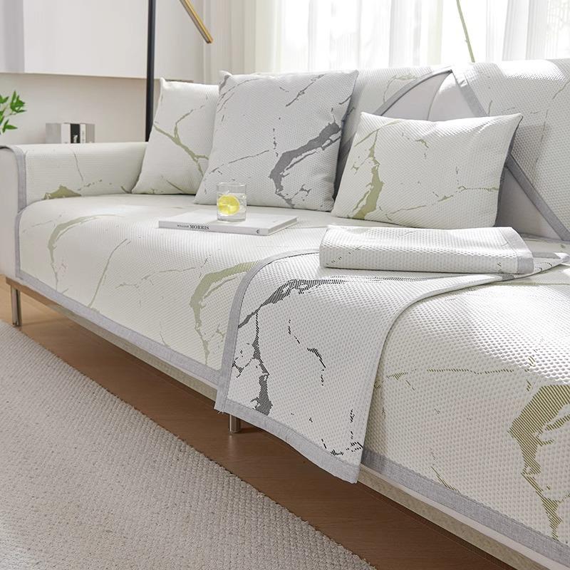Летний охлаждающий тканевый противоскользящий чехол для дивана для гостиной с мраморным узором, дышащий ледяной шелк, чехол для дивана, простой коврик для дивана 70x70cm 1pcs