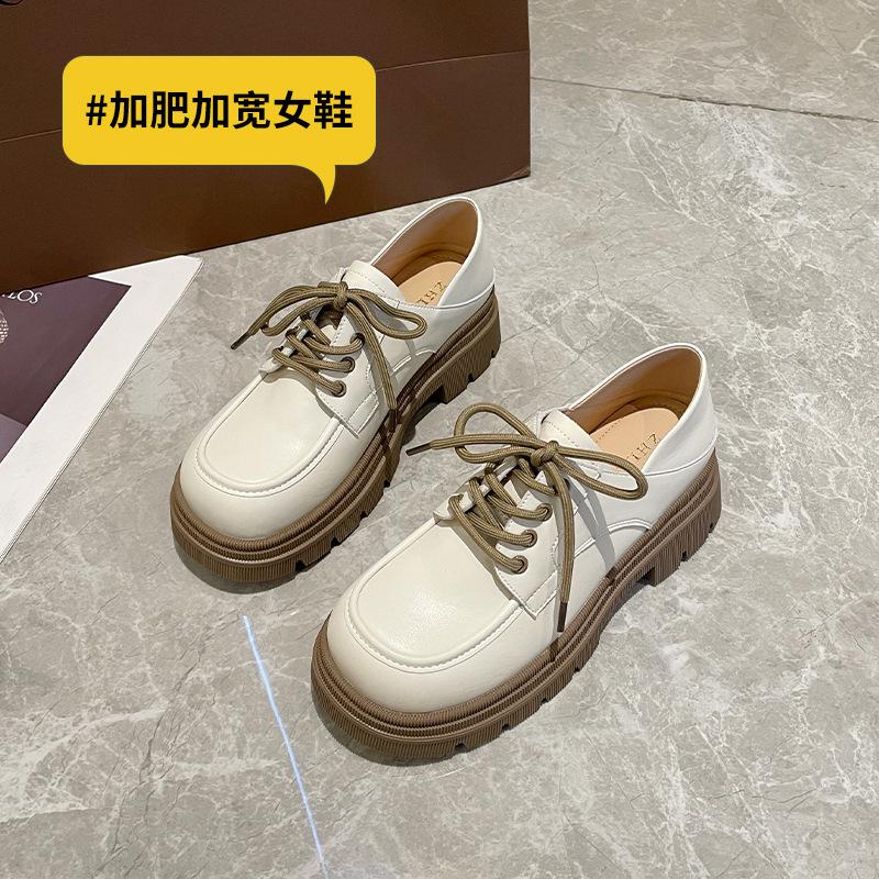 

Thick sole wide fat feet small leather shoes thick heel laceup college style large size women s shoes 35 абрикосовый