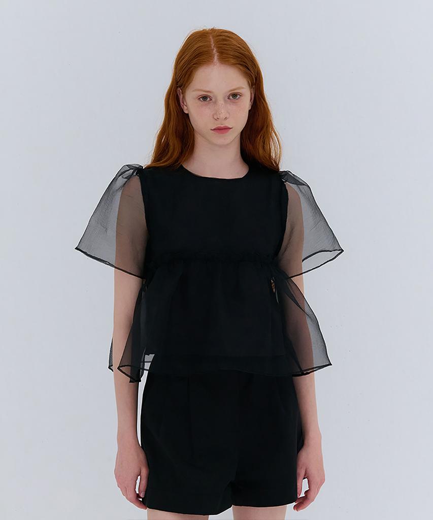 Kamino Summer Organza Shirred Blouse Black