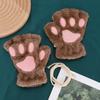 Cartoon cat claw gloves women's winter cute girl bare finger thickened warm bear paw plush half finger gloves