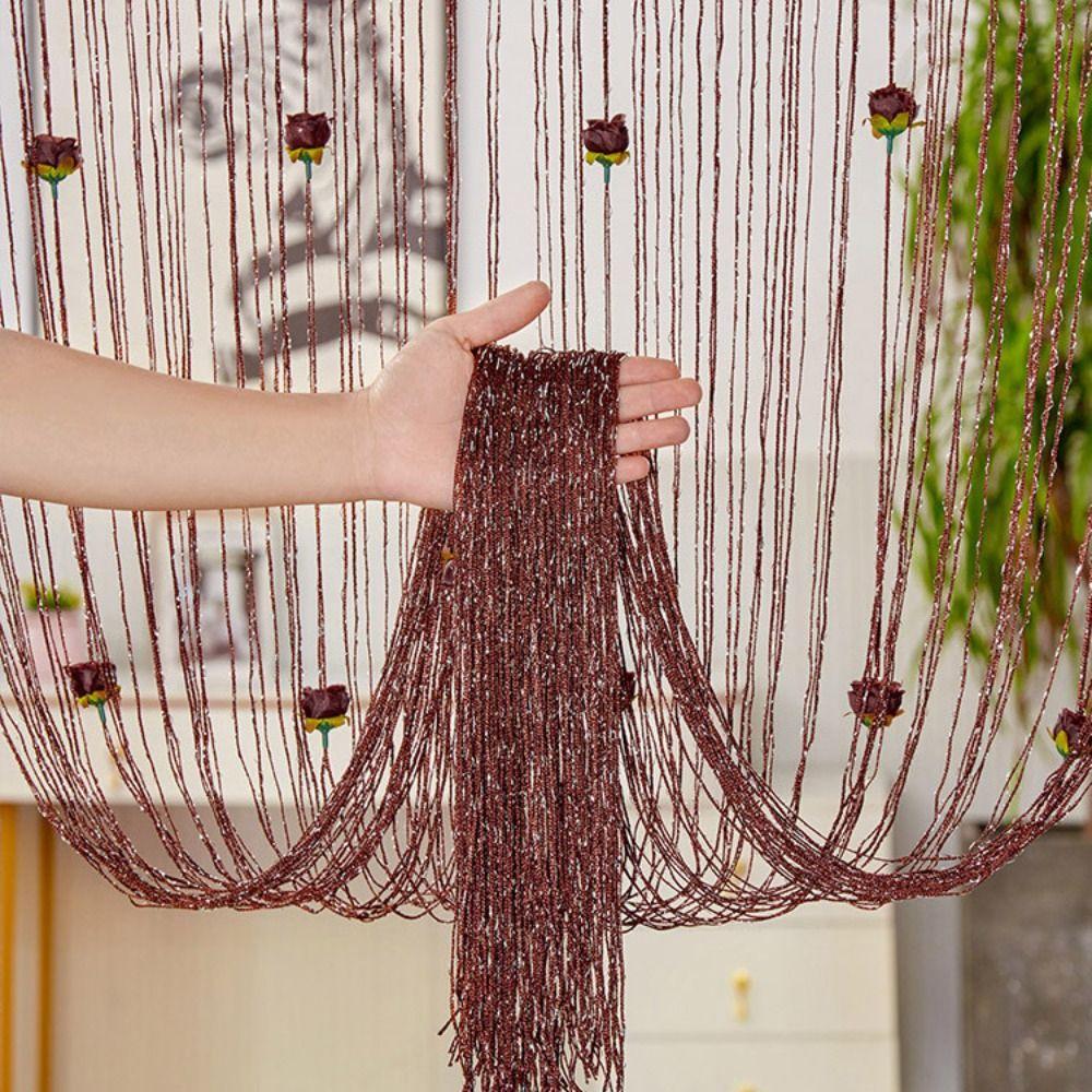 Shiny Rose Flower String Curtain Room Divider Tassel Window Curtain Door Curtain Home Decor