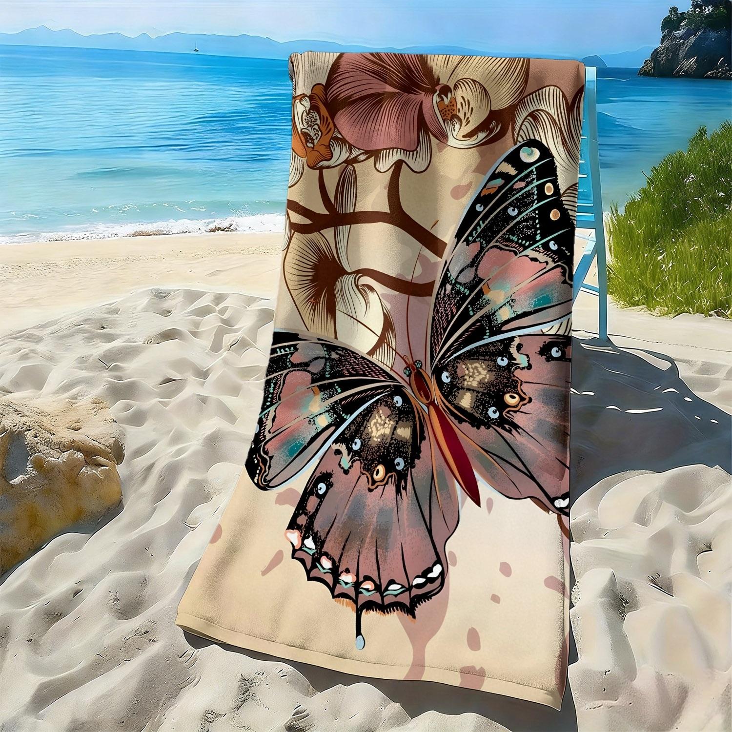 

Graceful butterfly and floral patterns polyester microfiber beach towel is highly absorbent, suitable swimming and beach outings W30*H60(CM)