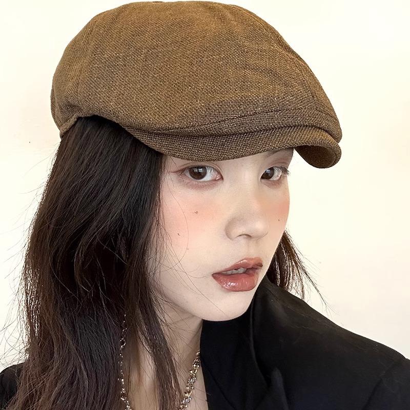 Blogger's same style forward hat for women, summer cotton and linen, breathable retrok-style british beret, reverse cap for men