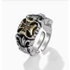 Vintage Thai Silver Cross Anchor Ring for Men Personalized Hip-Hop Punk Style Blackened Distressed Trendy Adjustable Finger