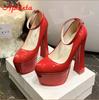 Fashion Aphixta 1cm Belt Buckle Red Party Disco Dance Pumps Women 5.5cm Platform 16cm Super High Chunky Heels Pumps Super Szie 48 49 50