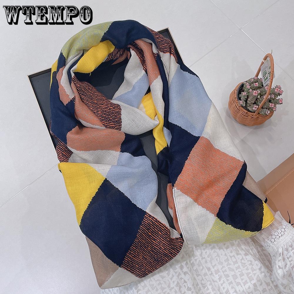 

Grid Printed Cotton and Linen Scarf Women s Long Shawl Four Season Style 180 * 90cm