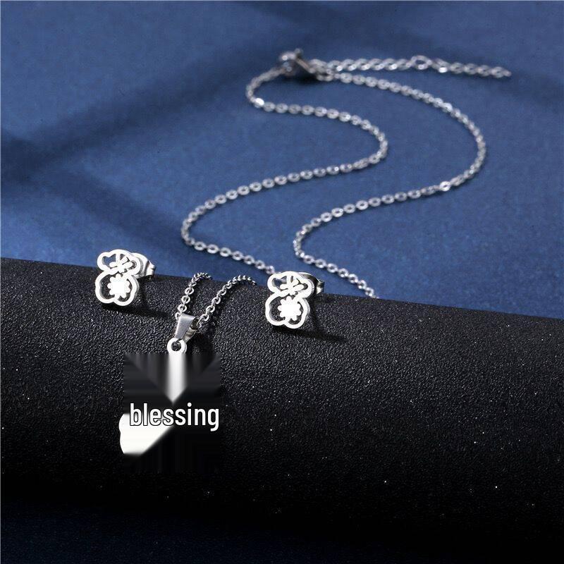 Stainless Steel Necklace and Earring Set - European and American Style, Smooth Clavicle Design, South American Studs.