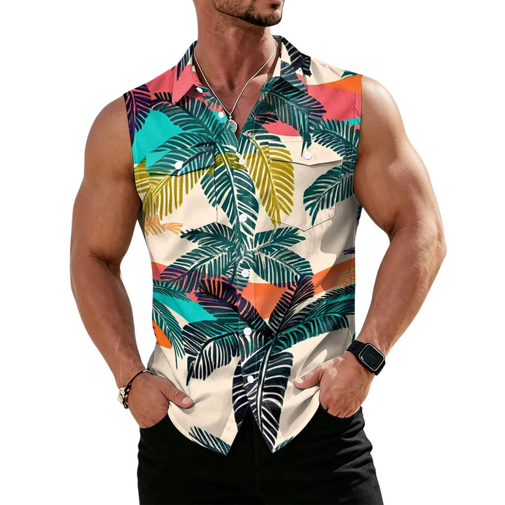 Gilet Camicia da Lavoro da Uomo con Revers e Bottoni - Top Leggero Senza Maniche
